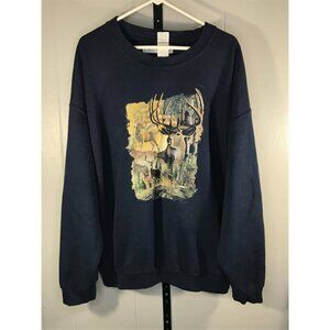 Vintage White Tail Buck Deer Hunting Nature Crewneck Sweater sz 2XL